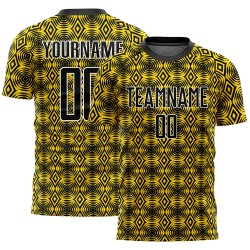 Benutzerdefinierte gelb schwarz-weiß geometrische Formen Sublimation Fußball Uniform Trikot