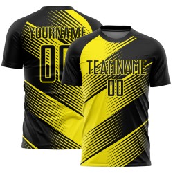 Benutzerdefiniertes Sublimations-Fußballtrikot mit schwarzer und hellgelber Linie