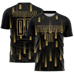 Benutzerdefinierte schwarz altgold geometrische Formen Sublimation Fußball Uniform Trikot