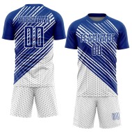 Benutzerdefiniertes Royalweißes, diagonales Linien-Sublimations-Fußballtrikot Benutzerdefiniertes Royalweißes, diagonales Linien-Sublimations-Fußballtrikot
