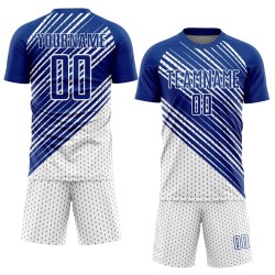 Benutzerdefiniertes Royalweißes, diagonales Linien-Sublimations-Fußballtrikot
