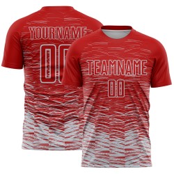 Individuelles Sublimations-Fußballtrikot mit rot-silber-weißer Linie