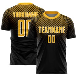 Benutzerdefinierte schwarz gold-weiß Halbtonpunkte Sublimation Fußball Uniform Trikot