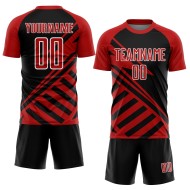 Benutzerdefinierte schwarz rot-weiß Linien Sublimation Fußball Uniform Trikot Benutzerdefinierte schwarz rot-weiß Linien Sublimation Fußball Uniform Trikot