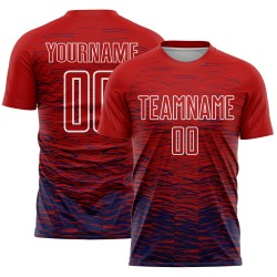 Individuelles Sublimations-Fußballtrikot in Rot, Marineblau und Weiß