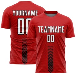 Benutzerdefinierte rot weiß-schwarz Pfeil Formen Sublimation Fußball Uniform Trikot