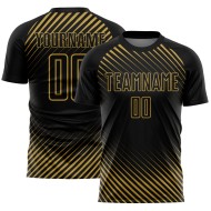 Benutzerdefinierte schwarz altgold diagonale Linien Sublimation Fußball Uniform Trikot