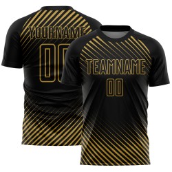 Benutzerdefinierte schwarz altgold diagonale Linien Sublimation Fußball Uniform Trikot