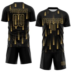 Benutzerdefinierte schwarz altgold geometrische Formen Sublimation Fußball Uniform Trikot Benutzerdefinierte schwarz altgold geometrische Formen Sublimation Fußball Uniform Trikot