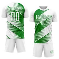 Benutzerdefiniertes weißes, grasgrünes Sublimations-Fußballtrikot Benutzerdefiniertes weißes, grasgrünes Sublimations-Fußballtrikot