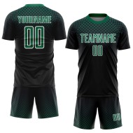 Benutzerdefinierte schwarz Kelly grün-weiß Halbton Punkte Sublimation Fußball Uniform Trikot Benutzerdefinierte schwarz Kelly grün-weiß Halbton Punkte Sublimation Fußball Uniform Trikot