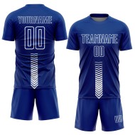 Benutzerdefinierte Royal White Arrow Shapes Sublimation Fußballuniform Trikot Benutzerdefinierte Royal White Arrow Shapes Sublimation Fußballuniform Trikot