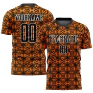 Benutzerdefinierte Orange Schwarz-Weiß Geometrische Formen Sublimation Fußball Uniform Jersey