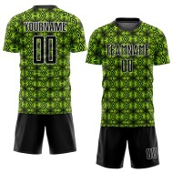 Benutzerdefinierte Neon Grün Schwarz-Weiß Geometrische Formen Sublimation Fußball Uniform Jersey Benutzerdefinierte Neon Grün Schwarz-Weiß Geometrische Formen Sublimation Fußball Uniform Jersey