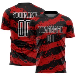 Benutzerdefinierte schwarz rot-weiß Splash Sublimation Fußball Uniform Trikot