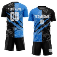 Benutzerdefinierte Graffiti Muster Schwarz-Pulver Blau Scratch Sublimation Fußball Uniform Jersey Benutzerdefinierte Graffiti Muster Schwarz-Pulver Blau Scratch Sublimation Fußball Uniform Jersey