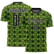 Benutzerdefinierte Neon Grün Schwarz-Weiß Geometrische Formen Sublimation Fußball Uniform Jersey