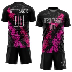 Benutzerdefinierte schwarz Hot Pink-Deep Pink Dripping Splatter Kunst Sublimation Fußball Uniform Jersey Benutzerdefinierte schwarz Hot Pink-Deep Pink Dripping Splatter Kunst Sublimation Fußball Uniform Jersey
