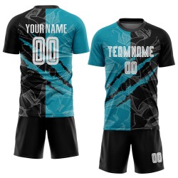 Benutzerdefinierte Graffiti Muster Schwarz-Teal Scratch Sublimation Fußball Uniform Jersey