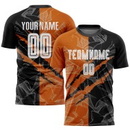 Benutzerdefinierte Graffiti Muster Schwarz-Texas Orange Scratch Sublimation Fußball Uniform Jersey