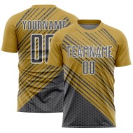 Benutzerdefinierte Altgold Stahlgrau Weiß Diagonallinien Sublimation Fußballuniform Trikot