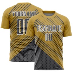 Benutzerdefinierte Altgold Stahlgrau Weiß Diagonallinien Sublimation Fußballuniform Trikot
