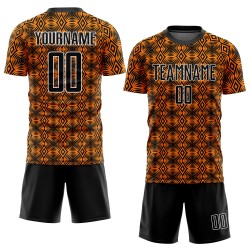Benutzerdefinierte Orange Schwarz-Weiß Geometrische Formen Sublimation Fußball Uniform Jersey