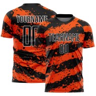 Benutzerdefinierte schwarz orange-weiß Splash Sublimation Fußball Uniform Trikot