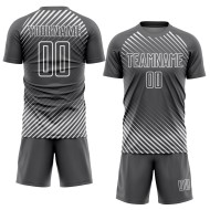 Benutzerdefiniertes Fußballtrikot mit Sublimationsdruck in Stahlgrau und Weiß mit diagonalen Linien Benutzerdefiniertes Fußballtrikot mit Sublimationsdruck in Stahlgrau und Weiß mit diagonalen Linien