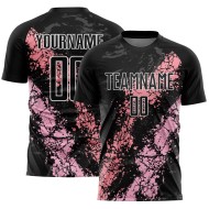 Benutzerdefinierte schwarz hellrosa-mittelrosa tropfende Splatter Kunst Sublimation Fußball Uniform Jersey