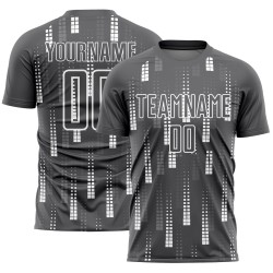 Benutzerdefinierte stahlgraue weiße geometrische Formen Sublimation Fußballuniform Trikot