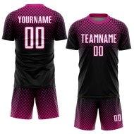 Benutzerdefinierte schwarz weiß-dunkelrosa Halbtonpunkte Sublimation Fußball Uniform Trikot Benutzerdefinierte schwarz weiß-dunkelrosa Halbtonpunkte Sublimation Fußball Uniform Trikot