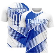 Benutzerdefiniertes weißes Thunder Blue Line Sublimations-Fußballtrikot