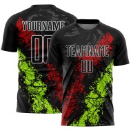 Benutzerdefinierte schwarz rot-neongrün tropfenden Splatter Kunst Sublimation Fußball Uniform Jersey