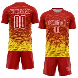 Benutzerdefiniertes rot-hellgelb-weißes Sublimations-Fußballtrikot