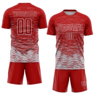 Individuelles Sublimations-Fußballtrikot mit rot-silber-weißer Linie Individuelles Sublimations-Fußballtrikot mit rot-silber-weißer Linie