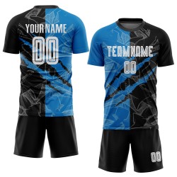 Benutzerdefinierte Graffiti Muster Schwarz-Blau Scratch Sublimation Fußball Uniform Trikot