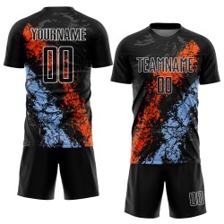 Benutzerdefinierte schwarz orange-hellblau tropfenden Splatter Kunst Sublimation Fußball Uniform Jersey