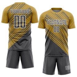 Benutzerdefinierte Altgold Stahlgrau Weiß Diagonallinien Sublimation Fußballuniform Trikot Benutzerdefinierte Altgold Stahlgrau Weiß Diagonallinien Sublimation Fußballuniform Trikot
