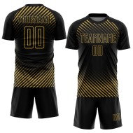 Benutzerdefinierte schwarz altgold diagonale Linien Sublimation Fußball Uniform Trikot Benutzerdefinierte schwarz altgold diagonale Linien Sublimation Fußball Uniform Trikot