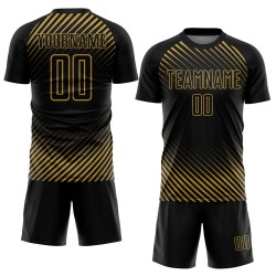 Benutzerdefinierte schwarz altgold diagonale Linien Sublimation Fußball Uniform Trikot Benutzerdefinierte schwarz altgold diagonale Linien Sublimation Fußball Uniform Trikot