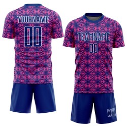 Benutzerdefinierte Rosa Royal-Weiß Geometrische Formen Sublimation Fußball Uniform Trikot