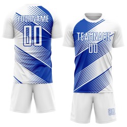 Benutzerdefiniertes weißes Thunder Blue Line Sublimations-Fußballtrikot