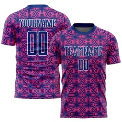 Benutzerdefinierte Rosa Royal-Weiß Geometrische Formen Sublimation Fußball Uniform Trikot