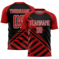 Benutzerdefinierte schwarz rot-weiß Linien Sublimation Fußball Uniform Trikot