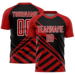Benutzerdefinierte schwarz rot-weiß Linien Sublimation Fußball Uniform Trikot