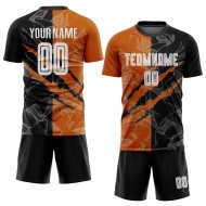 Benutzerdefinierte Graffiti Muster Schwarz-Texas Orange Scratch Sublimation Fußball Uniform Jersey Benutzerdefinierte Graffiti Muster Schwarz-Texas Orange Scratch Sublimation Fußball Uniform Jersey
