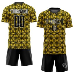 Benutzerdefinierte gelb schwarz-weiß geometrische Formen Sublimation Fußball Uniform Trikot Benutzerdefinierte gelb schwarz-weiß geometrische Formen Sublimation Fußball Uniform Trikot